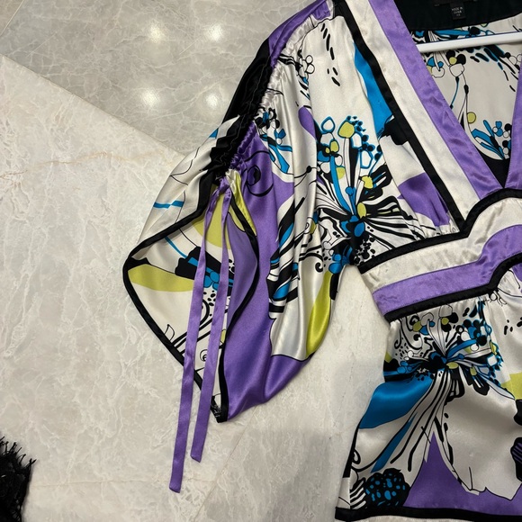 Vintage Y2k BeBe Silk Kimono Wrap Top Oriental Asian Inspired - Picture 5 of 6